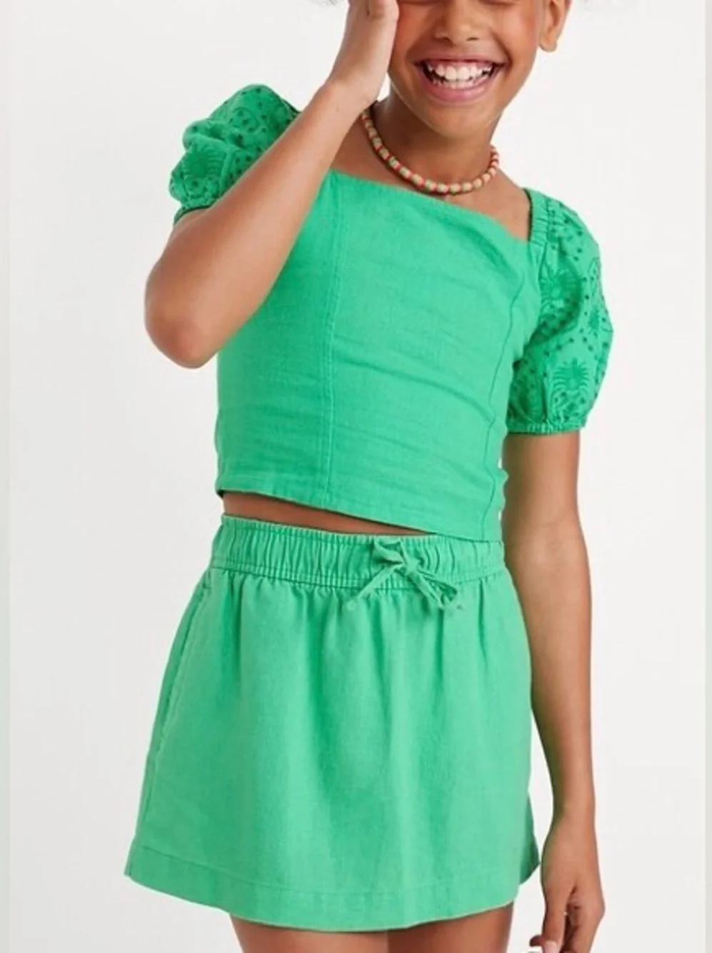 Old Navy Girls Green Linen Blend 2 Piece Top Skirt Set L 10/12 NWT